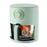Freidora de aire de gran capacidad de 5 l, horno eléctrico multifunción transparente, totalmente automático, inteligente, de vidrio para el hogar, 1000 W (color: verde, tamaño: perilla frontal)