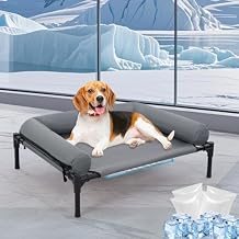 30 Outdoor Elevated Dog Bed with Pillow, Raised Dogs Bed with Four Ice Pack, Breathable Cooling Dog Cot Beds Small Medium Size Dogs, Outdoor Pet Hammock Bed, Outside Pet BedsSmall