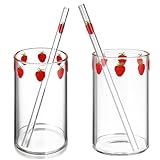 SWETRACE 2 Juegos Vasos de Leche Borosilicato con Diseño Transparente y Estampado de Taza con Pajita para Bebidas Frías y Cócteles Apto para Uso Interiores y Lavavajillas