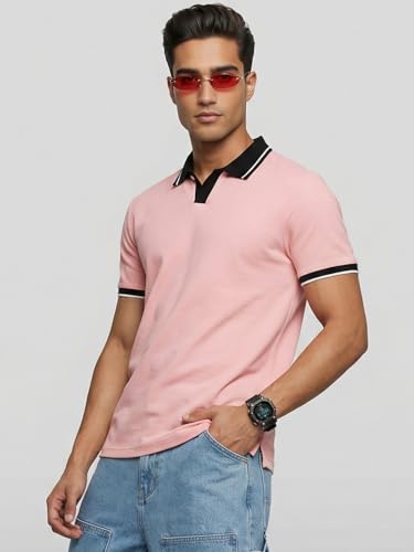 Image of Veirdo Men's Polo T-Shirt Regular Fit with Contrast Pattern & Striped Trim on Collar and Half Sleeves, Stylish Solid Casual, Weekend & Outdoor Wear (Sizes S to 2XL)