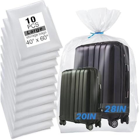 10 Pcs 40x60 inches large storage bags, extra large plastic bags, large plastic storage bags, for luggage, suitcases, chairs, mini-bikes, and attic storage (include 10 zipper ties) Cover