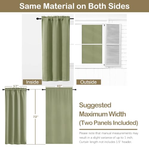 Image of Sage Green Blackout Curtains for Bedroom 72 Inch Length 2 Panels Set, Solid Thermal Insulated Energy Saving Window Curtains for Living Room, Dual Rod Pocket Window Drapes, 2x40Wx72L Inches