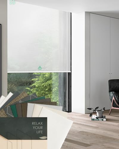 Yoolax Motorized Solar Shades Light Filtering Motorized Blinds with Remote Smart Blinds Work with Alexa Flame Retardant Roller Shades for Windows Home Office, Fabric Sample (Multicolor)