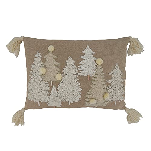 SARO LIFESTYLE Evangelina Collection Embroidered Trees Pillow Cover, 14"x20", Natural