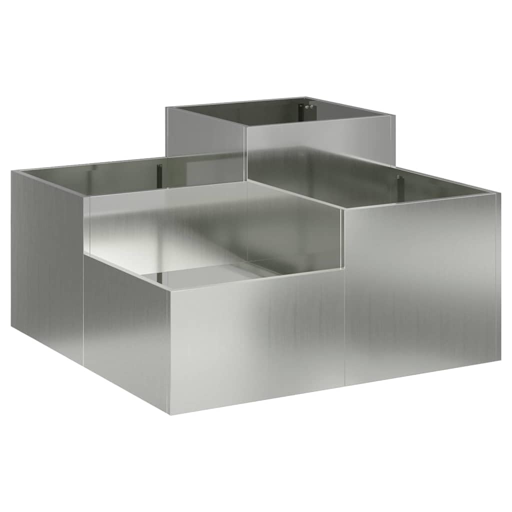 Pflanzkübel Silber 80 x 80 x 48 cm aus verzinktem Stahl, Moderne Form, robuster Blumentopf groß für Garten, Terrasse und Balkon