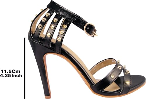 Image of Action Women's Platform Sandals|Studded Straps| Block Heel| Ankle Strap Black