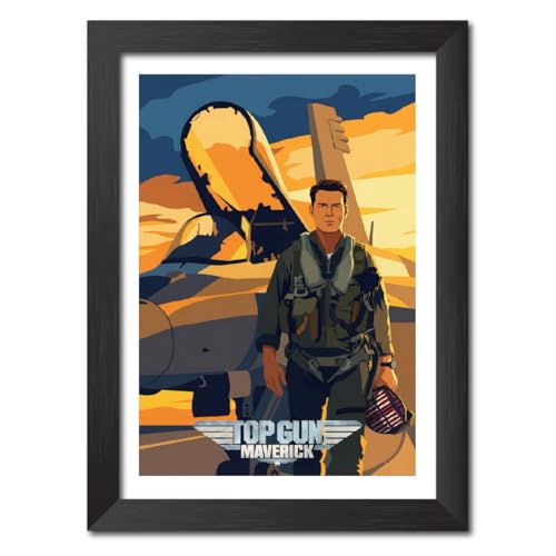 Image of TenorArts Top Gun Maverick Poster Hollywood Movie Posters Vector Art Photo Frame Painting With Dark Wooden Texture (12inches x 9inches)
