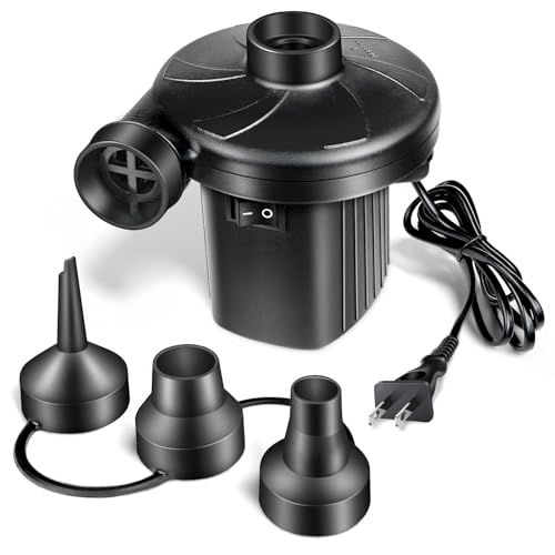 EJAEE 130W Electric Air Pump with 3 Nozzles Options– Fast Inflation for Small Airtight Inflatables, Pool Floaties, Swim Tubes, Camping Gear & Decorations