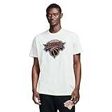 Game 7 x NBA Officially Licensed Men's Short Sleeve Oversized Heavyweight Crew Neck Cotton Patch T-Shirt, New York Knicks, L, Off-White