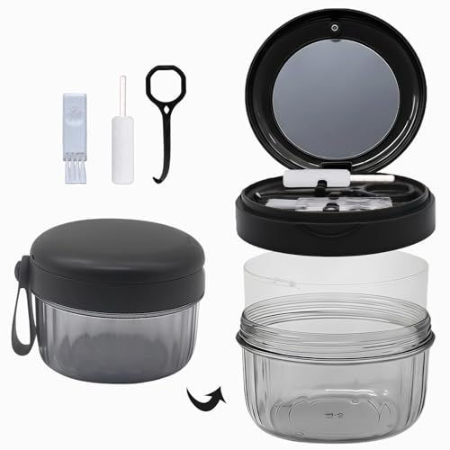 Denture Case, Leak Proof Denture Bath Cup for Travel, Large-Capacity Denture Storage Cup, Comprehensive Cleaning Kit for Dentures, Retainers and Night Guards