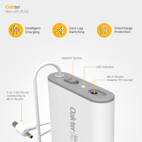Image of Oakter Mini UPS Plus WiFi Router Broadband Modem | Backup Up to 6 Hours | WiFi UPS Power Backup During Power Cuts | UPS Broadband Modem | Current Surge & Deep Discharge Protection