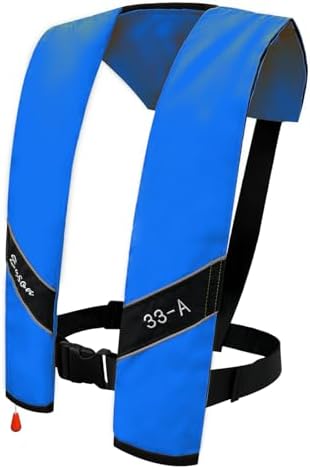 Automatic Inflatable Life Jacket|Life Vest for Adults|PFD Low Profile|Supports up to 330 lbs (BLUE-725)