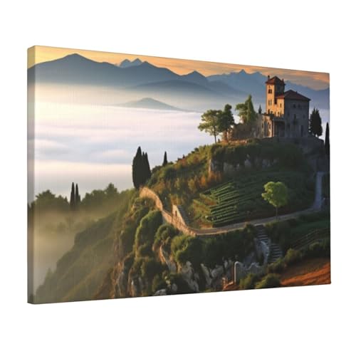 Toile murale colorée Villa sur la colline pour s'évader depuis son canapé de salon
