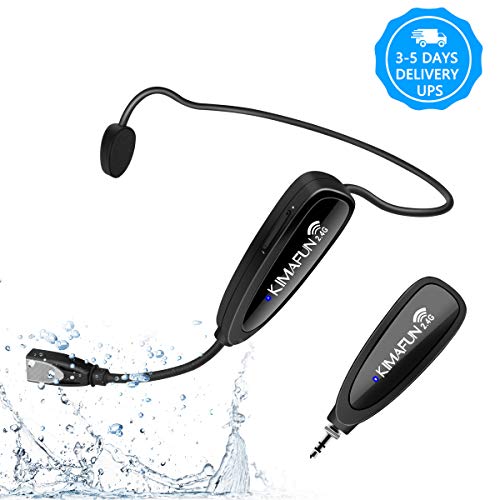 Fitness Wireless Microphone, KIMAFUN 2.4G Wireless Waterproof Headset Microphone with Transmitter and 3.5mm