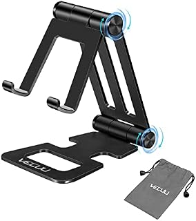 VECUU Phone Holder for Desk, Handsfree Portable Tablet Stand for Desk with Adjustable View Angle, Fully Foldable Phone Stand, Compatible with iPhone, Android Phone, Nintendo Switch (Black)