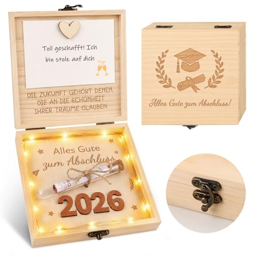 TUZELIYA Bestandene Prüfung Geschenk - Kreative Geschenkbox mit LED Lichterkette Glückwunschkarte - Abschluss Geschenk für Abitur 2026 Bachelor Master - Geldgeschenke Verpackung Graduation Gift