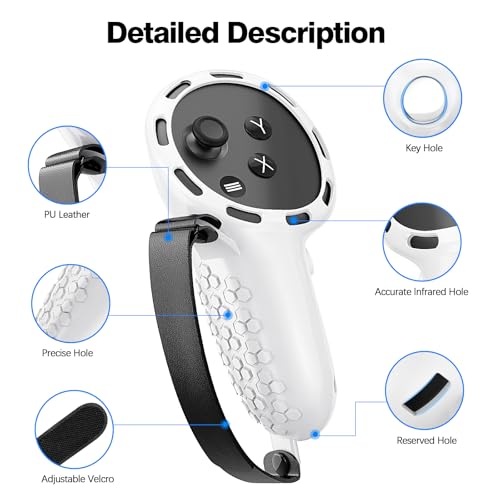 Image of Controller Grip for Meta Quest 3S Oculus Quest 3 VR Grips Cover for VR Touch Controllers Straps Silicone Covers Protector with Non-Slip Thumbstick Covers 1Pair White