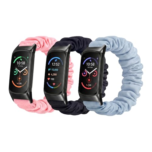 �V���V���E�H�b�`�o���h Fitbit Charge 6/Fitbit Charge 5�ɑΉ��B�L�k���̂���L�k���̂���z�������p���X�g�o���h �X�|�[�c�X�g���b�v �����p (�u���s���N+�u���b�N+���C�g�u���[�AL)
