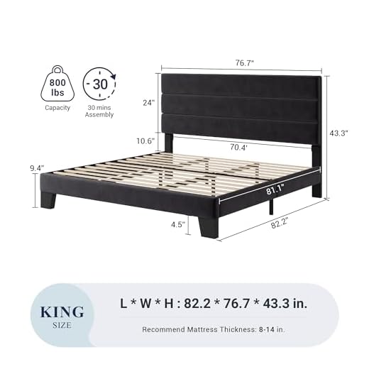 Allewie King Size Velvet Bed Frame with Headboard