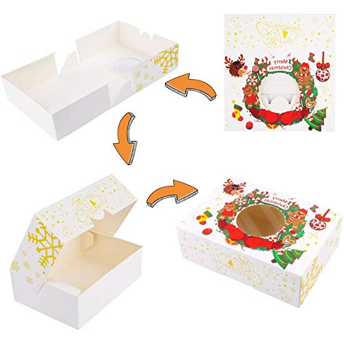 image for Ujuuu 18 Packs Christmas Cookie Boxes with Window Kraft Bakery Boxes w
