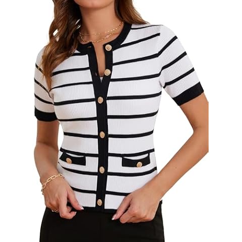 GRACE KARIN Elegant Stripe Cardigan with Buttons Cover