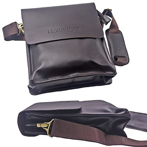 Henmifyer Mens Crossbody Bags Leather Messenger Shoulder Bag Side Sling Bag For Men Travel Work Business Magnetic Buckle Adjustable Strap (Brown) #TOP3