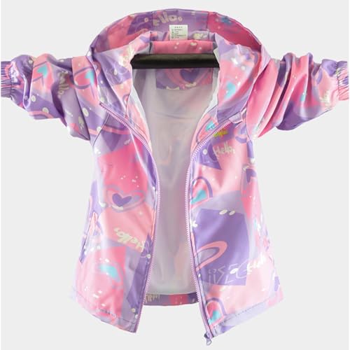 Girls Cute Patterned Hooded Jacket Lightweight Outdoor Zip Up Coat Versatile Loose Outerwear with Pockets for 3-15 Years4