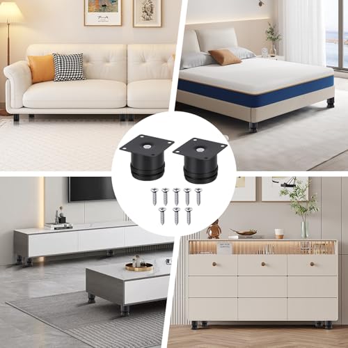 TNOMSNO 8 Stück Möbelfüße, 50mm Möbelfüße Verstellbar Möbelfüße Schwarz, 8er Set Füße für Möbel mit 48 Schrauben, Schrankfüsse für Möbel Tisch Schreibtisch Schränke Beine Füße