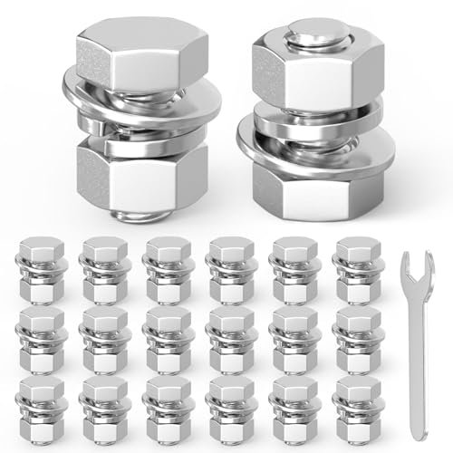 Image of 20PCS 3 /8-16 x 1 /2 inch 304 Stainless Steel Fully Threaded Bolt with Nut Flat & Lock Washers and Spanner