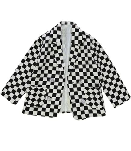 Blazer à carreaux noir et blanc pour garçon avec double boutonnage et revers