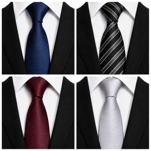 Image of WeiShang Lot 4 PCS Men's Ties Solid Color Neckties Formal Black Ties For Men
