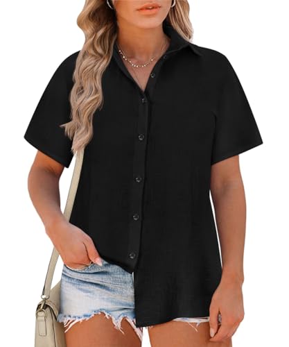 RITERA Womens Plus Size Tops Button Down Roll-Up Cuffed Short Sleeve Casual Shirts Collared Summer Lightweight Blouse XL-5XL