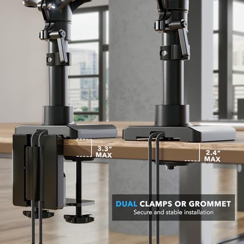Image of Mount-It! Triple Monitor Mount, 3 Monitor Desk Mount with Gas Spring Arms, Fits 13-32 Inch Screens up to 17.6 lbs per Arm, VESA 75 & 100, Clamp or Grommet Base, USB-A & C Ports, Black