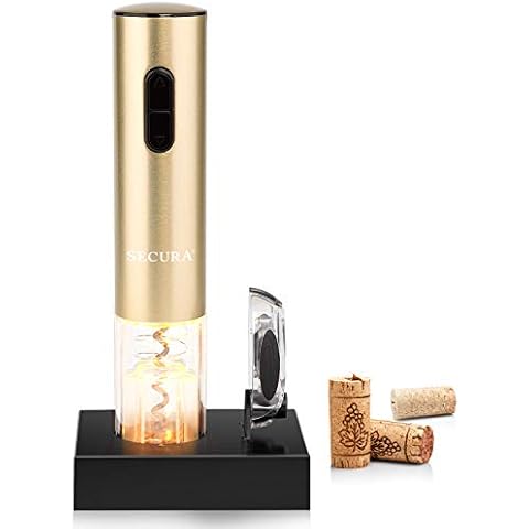 Secura Electric Wine Opener, Automatic Bottle Corkscrew Opener with Foil Cutter, Rechargeable (Champagne Gold) Cover