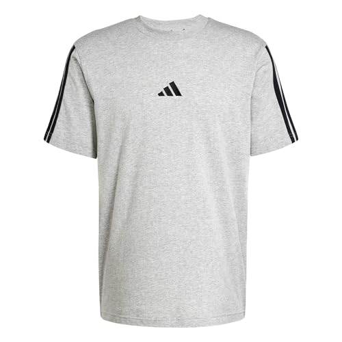 adidas Men's Essentials Three Stripes Single Jersey TEE, Medium Grey Heather/Black, M