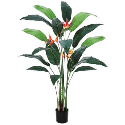 Artificial Bird of Paradise Tree 7FT(84in) Fake Palm Tree for Indoor Outdoor Modern Decor Faux Plants for Home Office Perfect Housewarming Gift with 17 Trunks Faux Leaves and 3 Flowers 1 Pack
