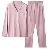 [ヒルトップクラウド] パジャマ レディース 長袖 綿100％ ルームウェア 上下セット 厚手 前開き 部屋着 無地 肌に優しい 柔らか 吸汗通気 暖かい 可愛い ゆったり 入院用 春秋冬用