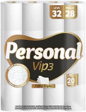 Personal Papel Higiênico Vip Folha Tripla, 32 Rolos De 20M