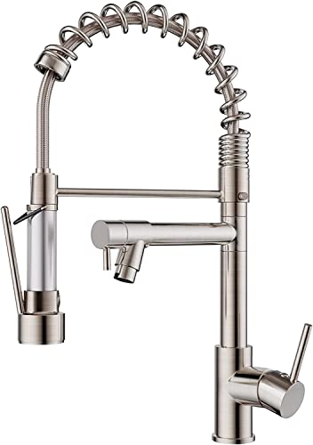 FORIOUS Kitchen Tap, Kitchen Mixer Taps with Two Spouts, Commercial Spring Swivels 360 Single Handle, Stainless Steel
