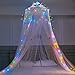 FIOBEE Bed Canopy for Girls Room Bed Canopy Curtains with Led Lights Mosquito Net DIY Princess Room DÃ©cor with Flower Stars Butterflies for Kids Bedroom, White