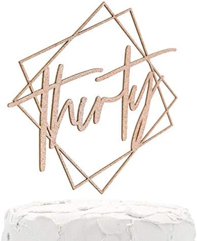 30th Birthday Cake Topper - thirty - with Modern Geometric Frame - Double Sided Rose Gold Glitter - Premium Quality Made in USA