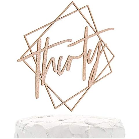NANASUKO 30th Birthday Cake Topper - thirty - with Modern Geometric Frame - Double Sided Rose Gold Glitter - Premium Quality Made in USA Cover