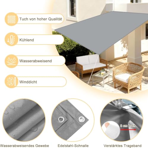 Filet d'ombrage avec œillets 3.5x5m bâche polyester pergola