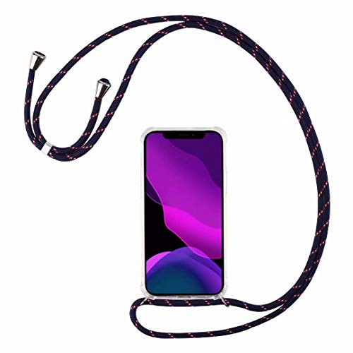 2ndSpring Funda con Cuerda Compatible con Huawei Honor 20 Lite/P Smart Plus 2019,Colgante Collar Correa de Cuello Cadena Cordón,Azul Rojo