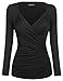 Produktbild Zeagoo Damen V-Ausschnitt Langarmshirt Tunika Bluse Obertail T-Shirt mit Rüschen,schwarz, L