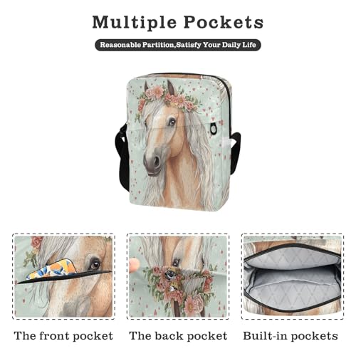 messenger bags for women Shoulder Bag Women's Cross Body Purse Adjustable Strap for business business- Cute Horse Flowers Fairytale2