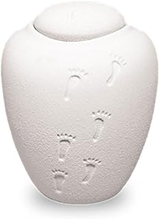 OneWorld Memorials Footprints in The Sand Recycled Material Biodegradable Cremation Urn - Large - Holds Up to 200 Cubic Inches of Ashes - White Biodegradable Cremation Urn