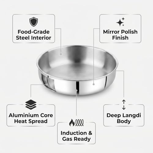 Image of Triply Langdi (Unique Series) - 22 cm| Stainless Steel Heavy Base