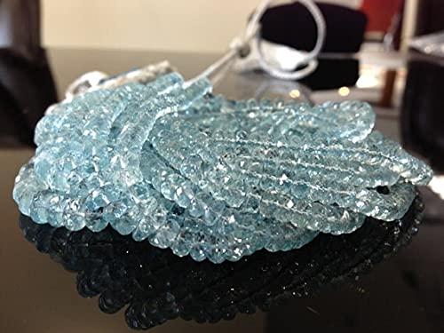 Aquamarine faceted roundel fil de 18 inches en pierres naturelles d'apaisement