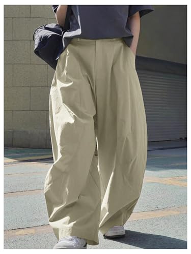 OYOANGLE Men's Baggy Wide Leg Dress Pants Zipper Fly Long Loose Casual Pants with Pockets3
